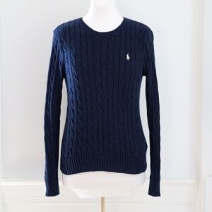 Polo Ralph Lauren Women’s Cable Knit Navy Blue Crewneck Sweater Size Medium